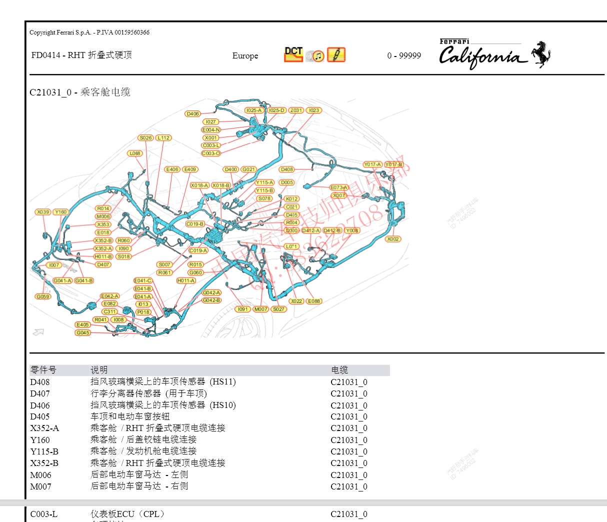 2008-2015年款法拉利汽車維修手冊和電路圖線路接線圖資料更新汽修幫手資料庫g
