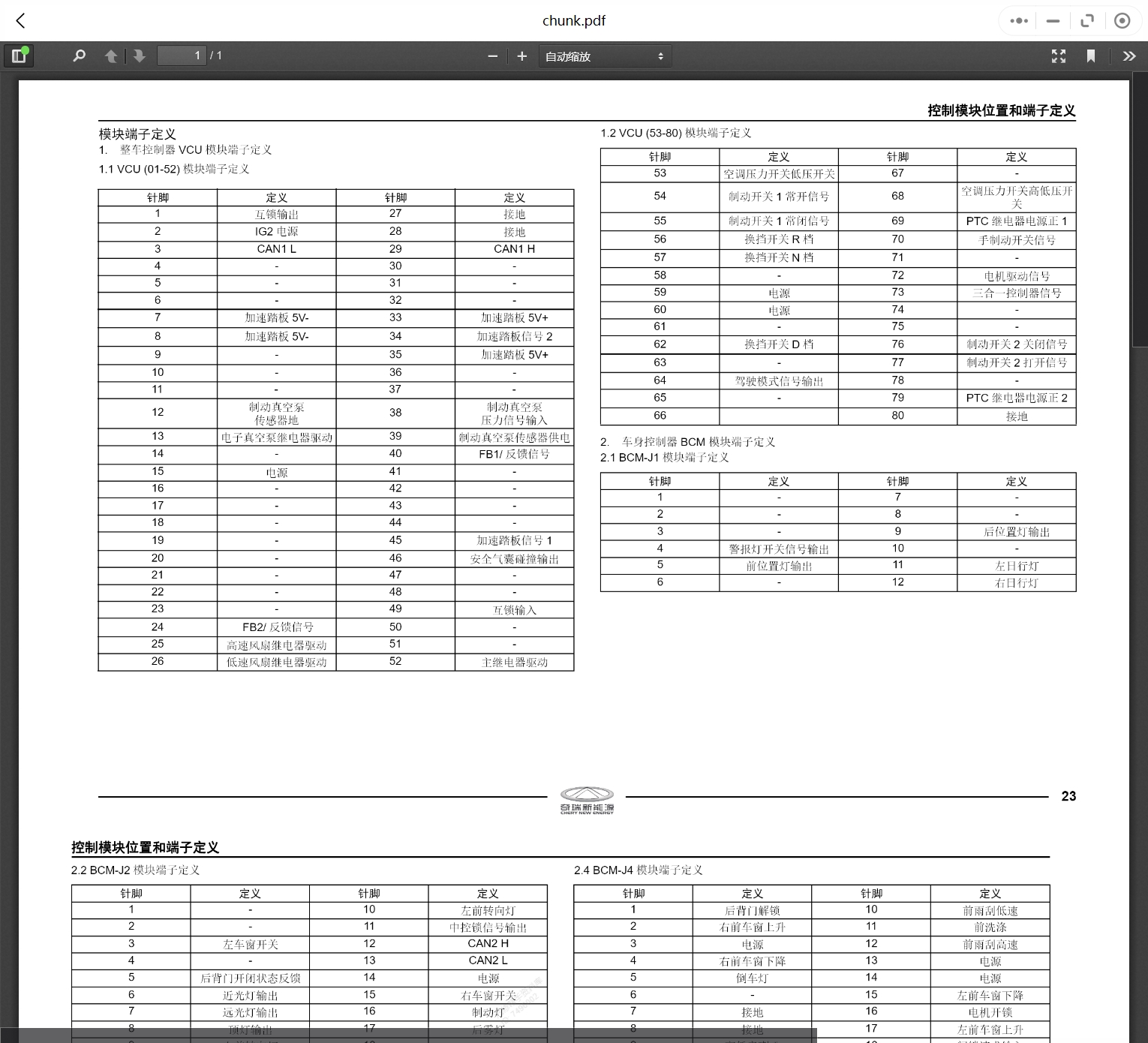 2017-2022年奇瑞新能源汽車維修手冊和電路圖[資料更新]