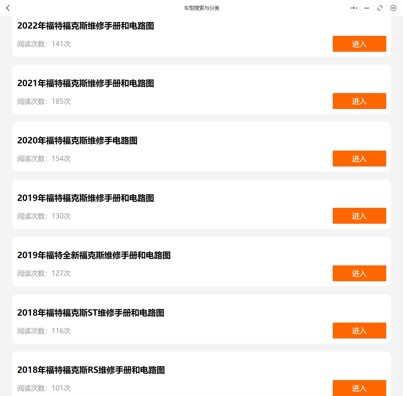 2005-2022年款福特福克斯維修手冊和電路圖資料更新